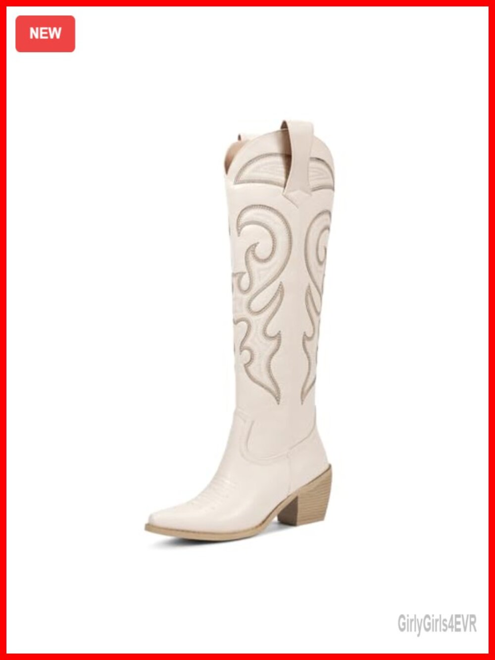 Women's Knee High Cowboy Boots Faux Leather Western Embroidered Mid Heel